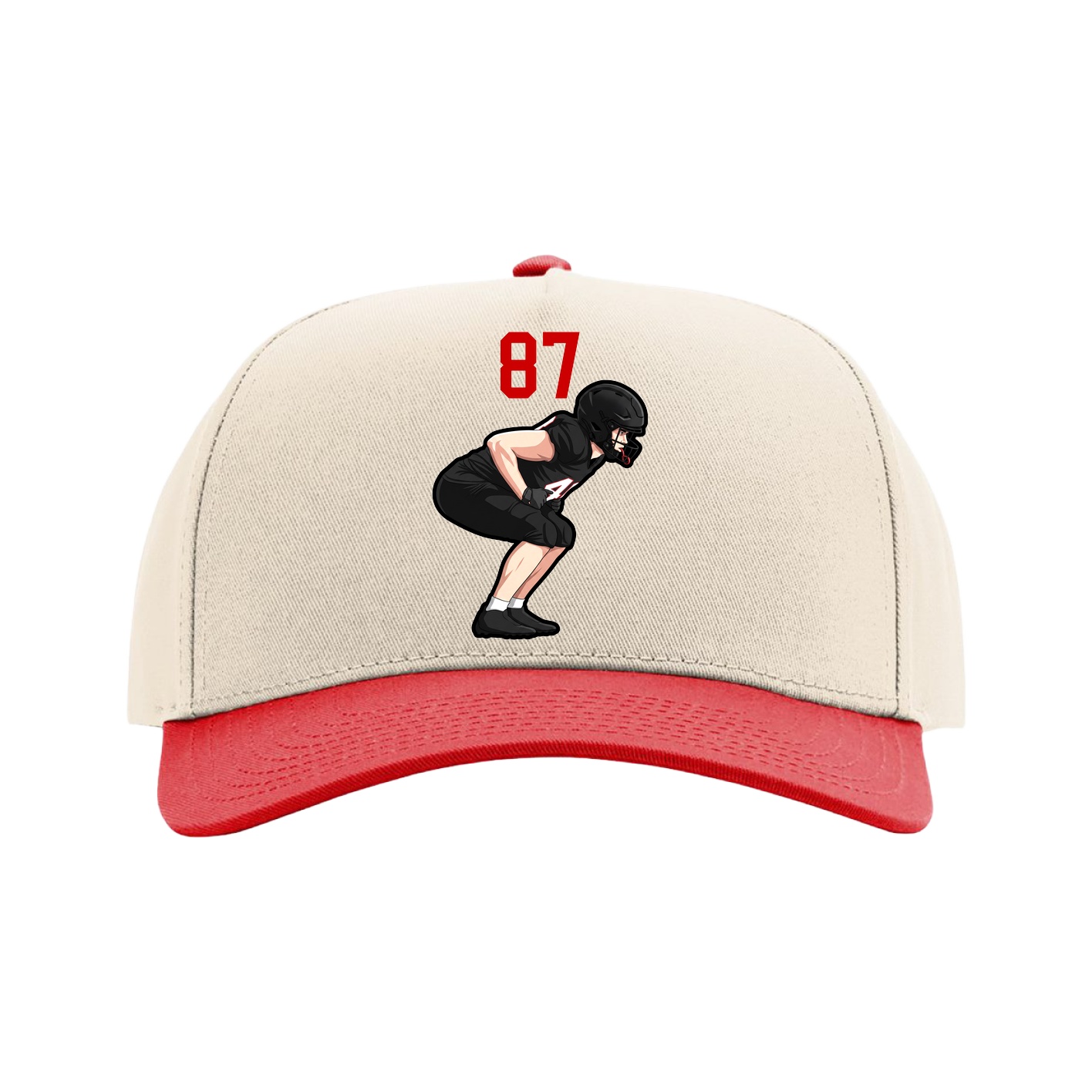 Full Fabric Five-Panel Champ Cap — Number Top in Cream/Red