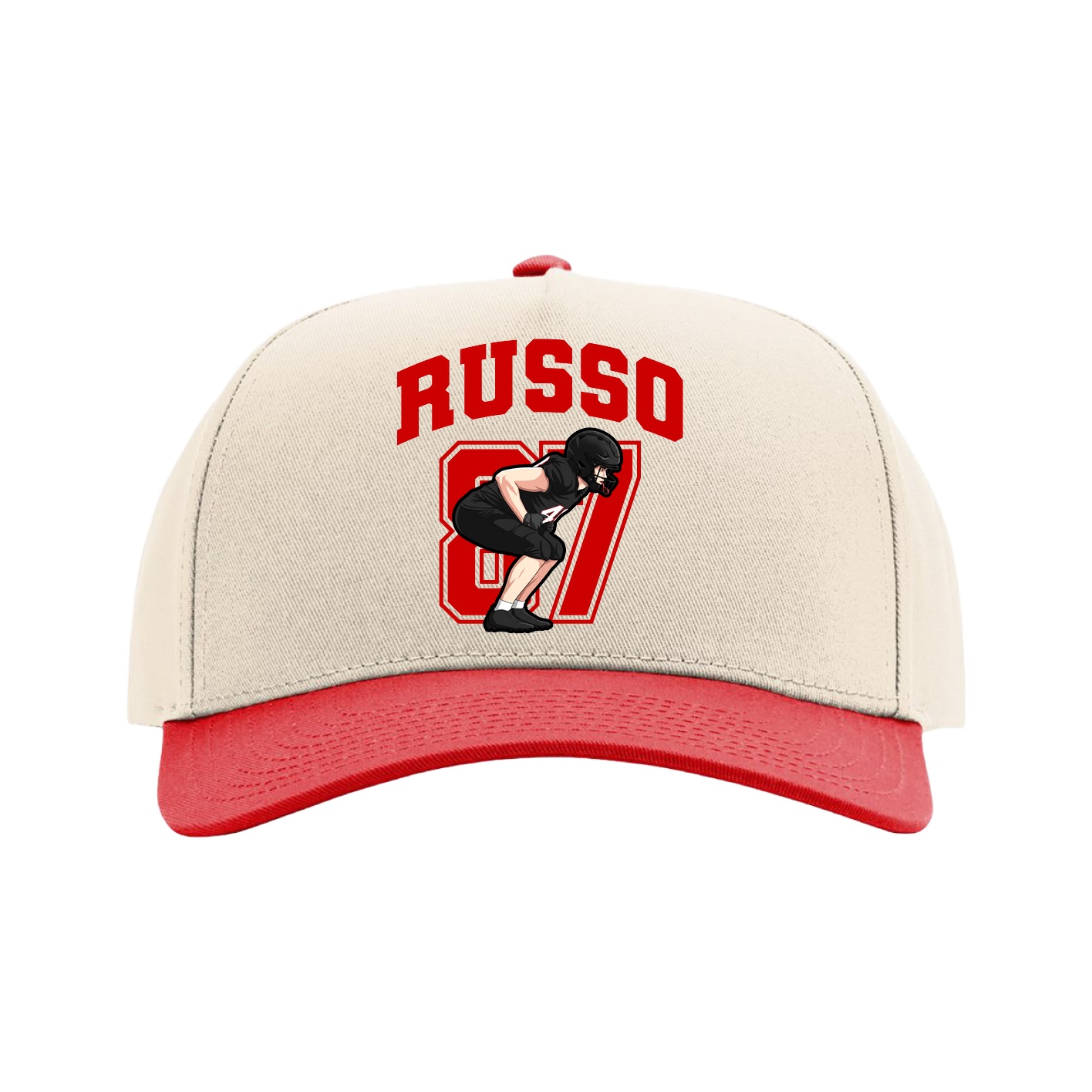 Full Fabric Five-Panel Champ Cap — Number in Cream/Red