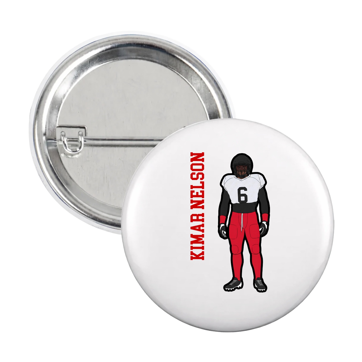 Game Day Button — Name Vertical in White
