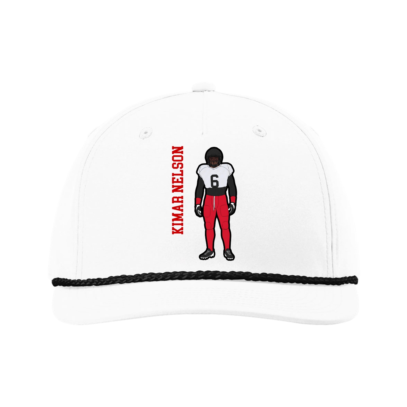 Five-Panel Classic Rope Cap — Name Vertical in White