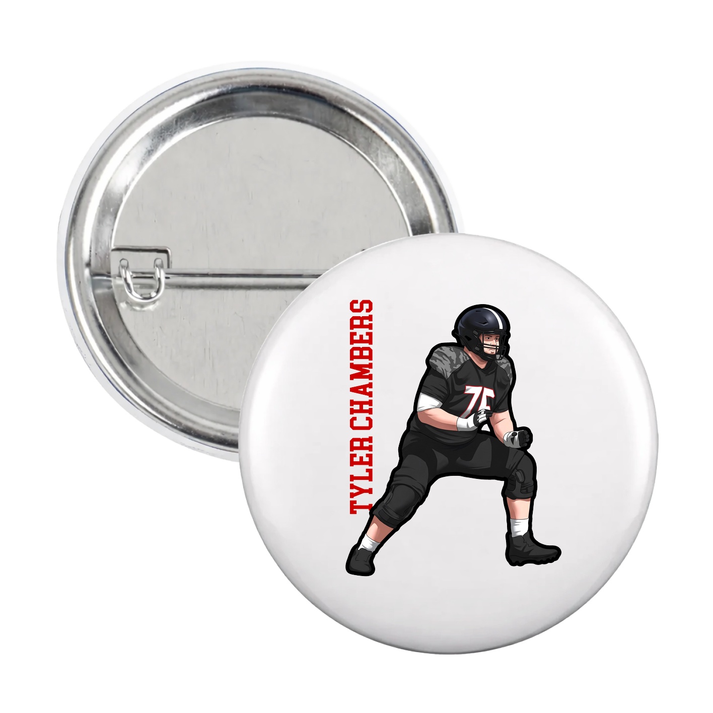 Game Day Button — Name Vertical in White