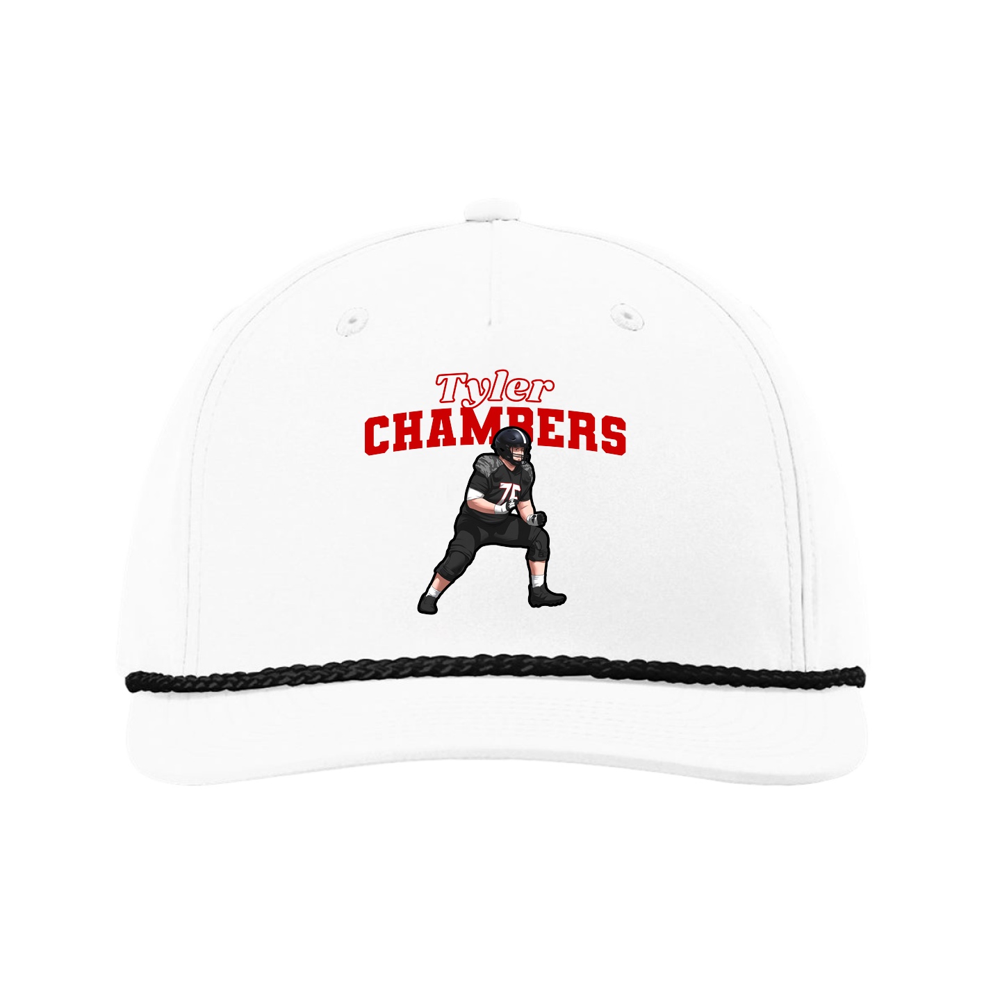 Five-Panel Classic Rope Cap — Name Arch in White