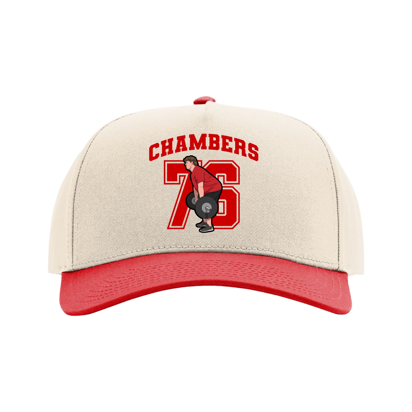 Full Fabric Five-Panel Champ Cap — Number in Cream/Red