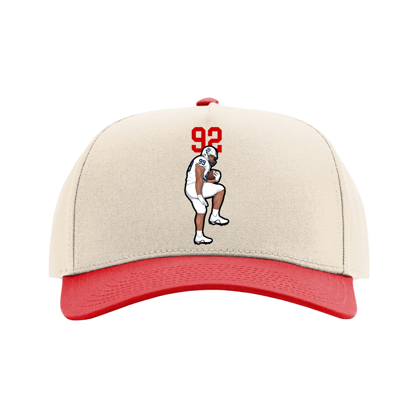 Full Fabric Five-Panel Champ Cap — Number Top in Cream/Red