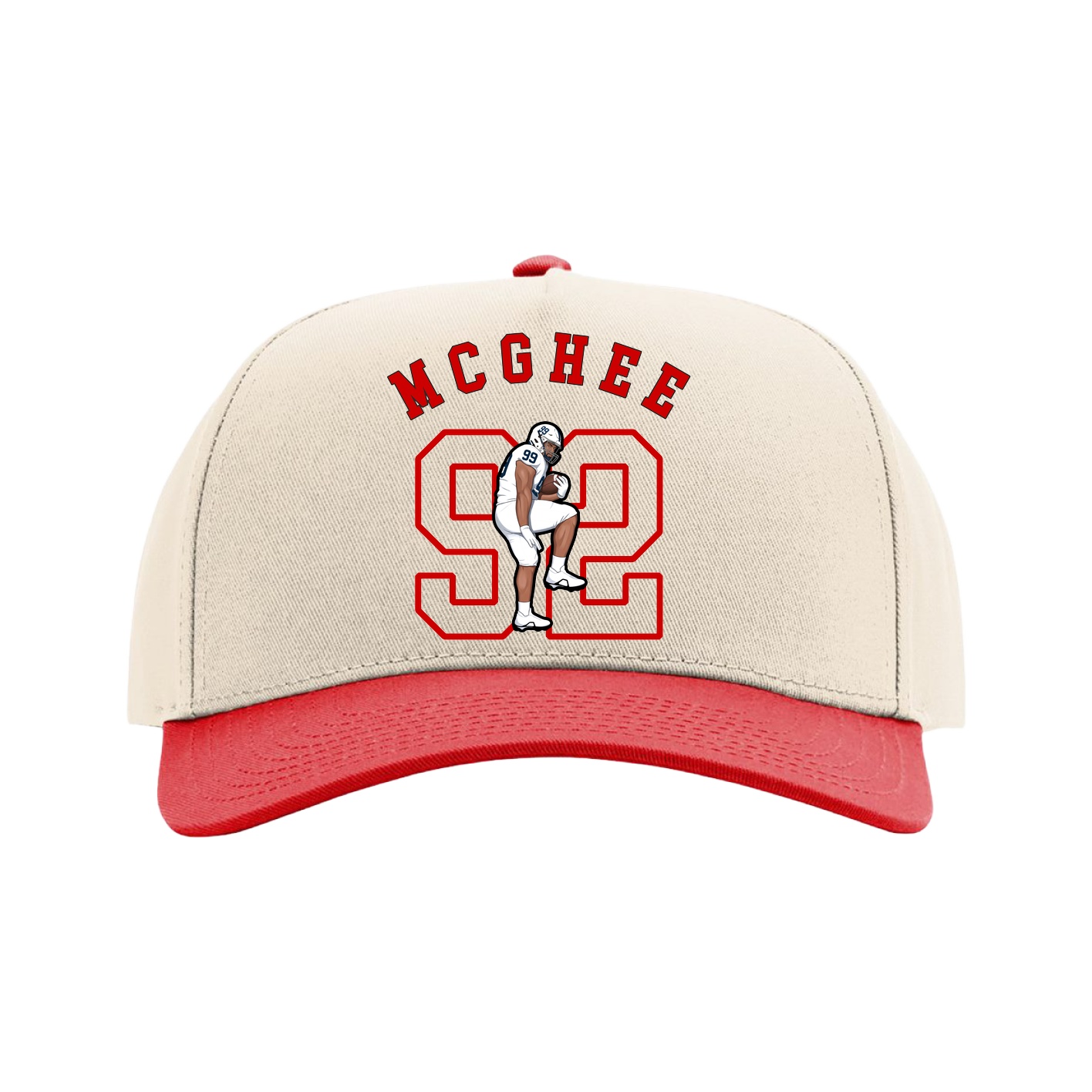 Full Fabric Five-Panel Champ Cap — Shirsey Arch in Cream/Red