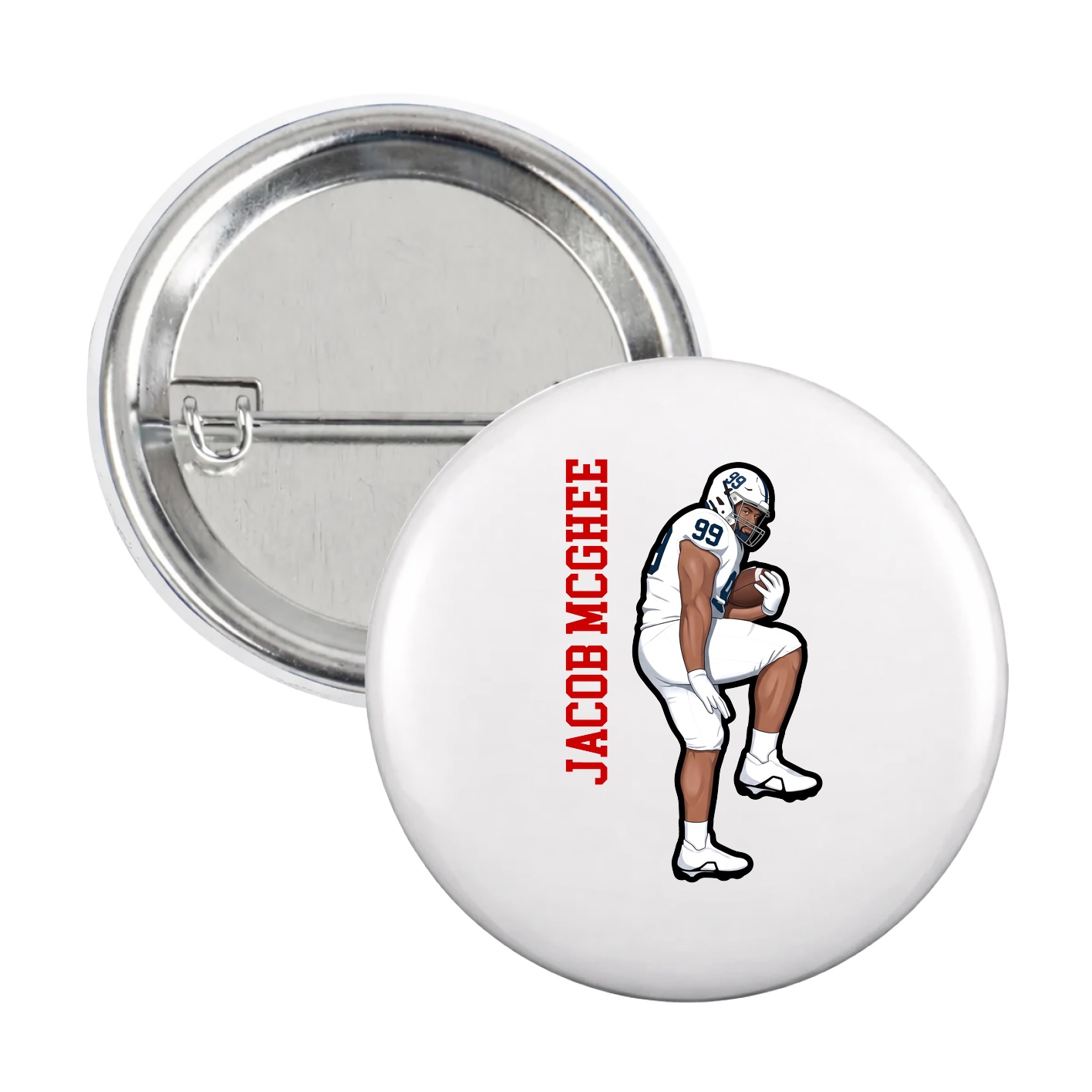 Game Day Button — Name Vertical in White