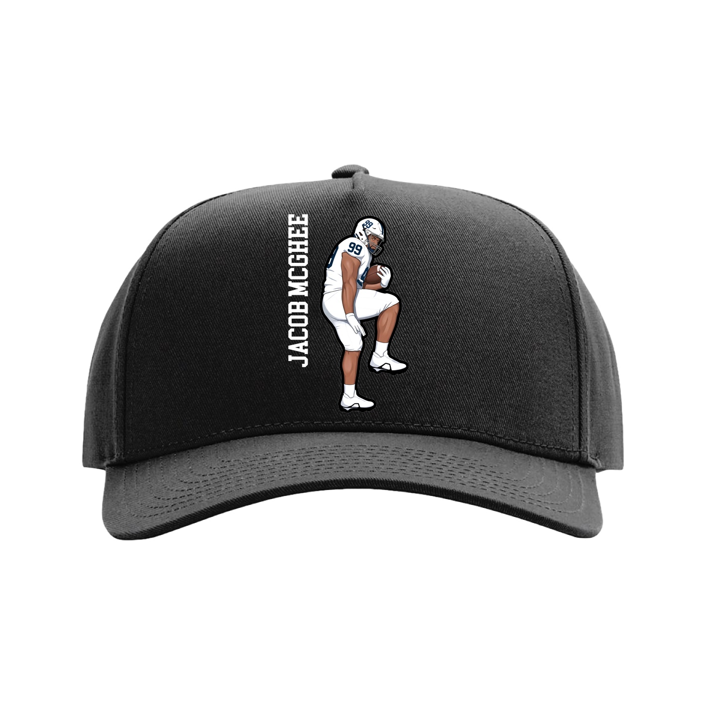 Full Fabric Five-Panel Champ Cap — Name Vertical in Black