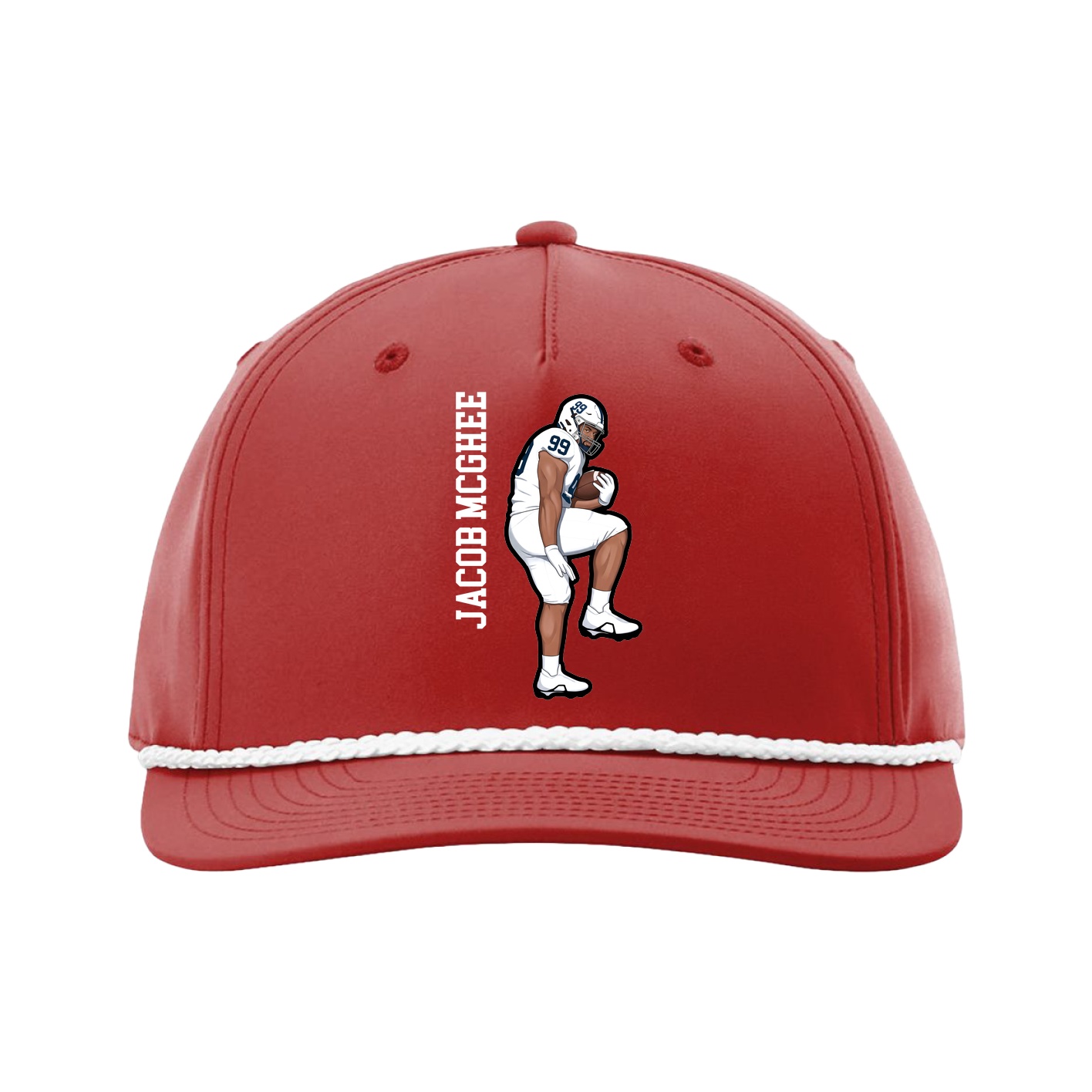 Five-Panel Classic Rope Cap — Name Vertical in Red