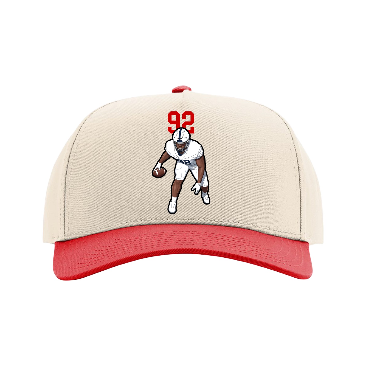 Full Fabric Five-Panel Champ Cap — Number Top in Cream/Red