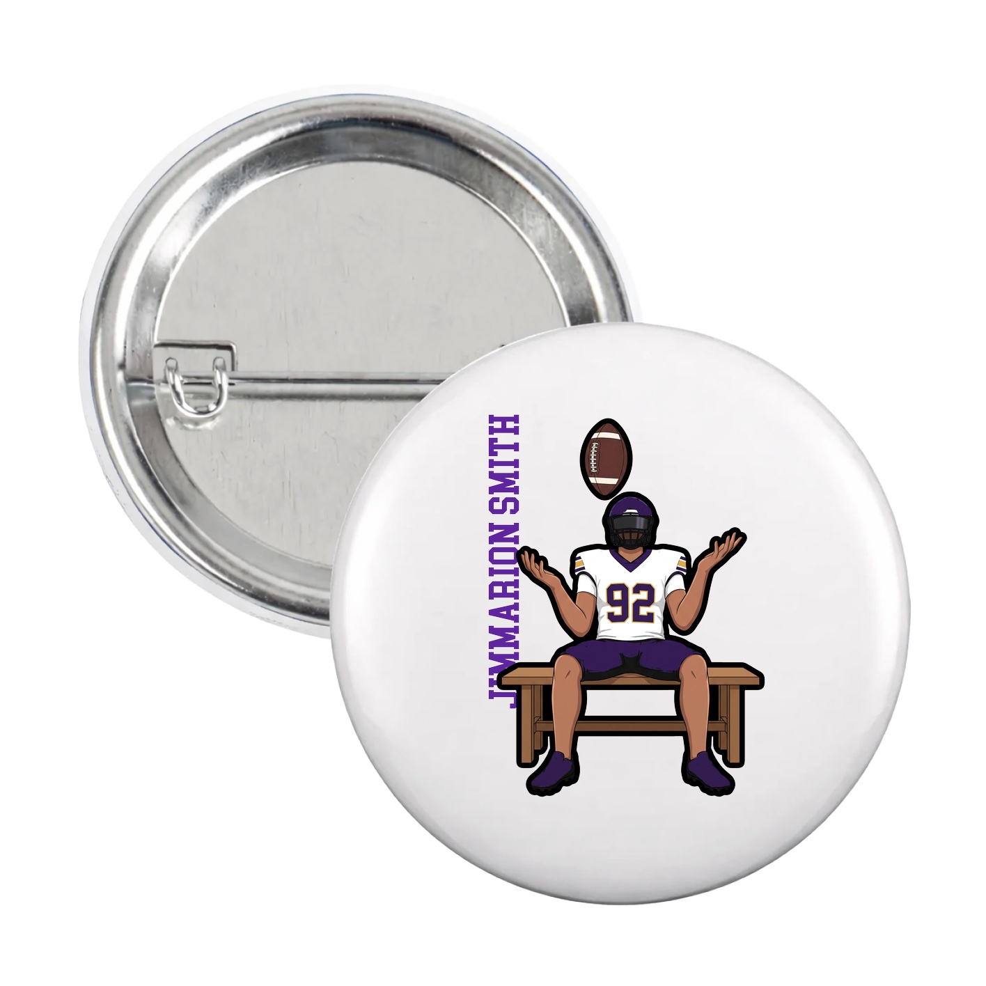 Game Day Button — Name Vertical in White