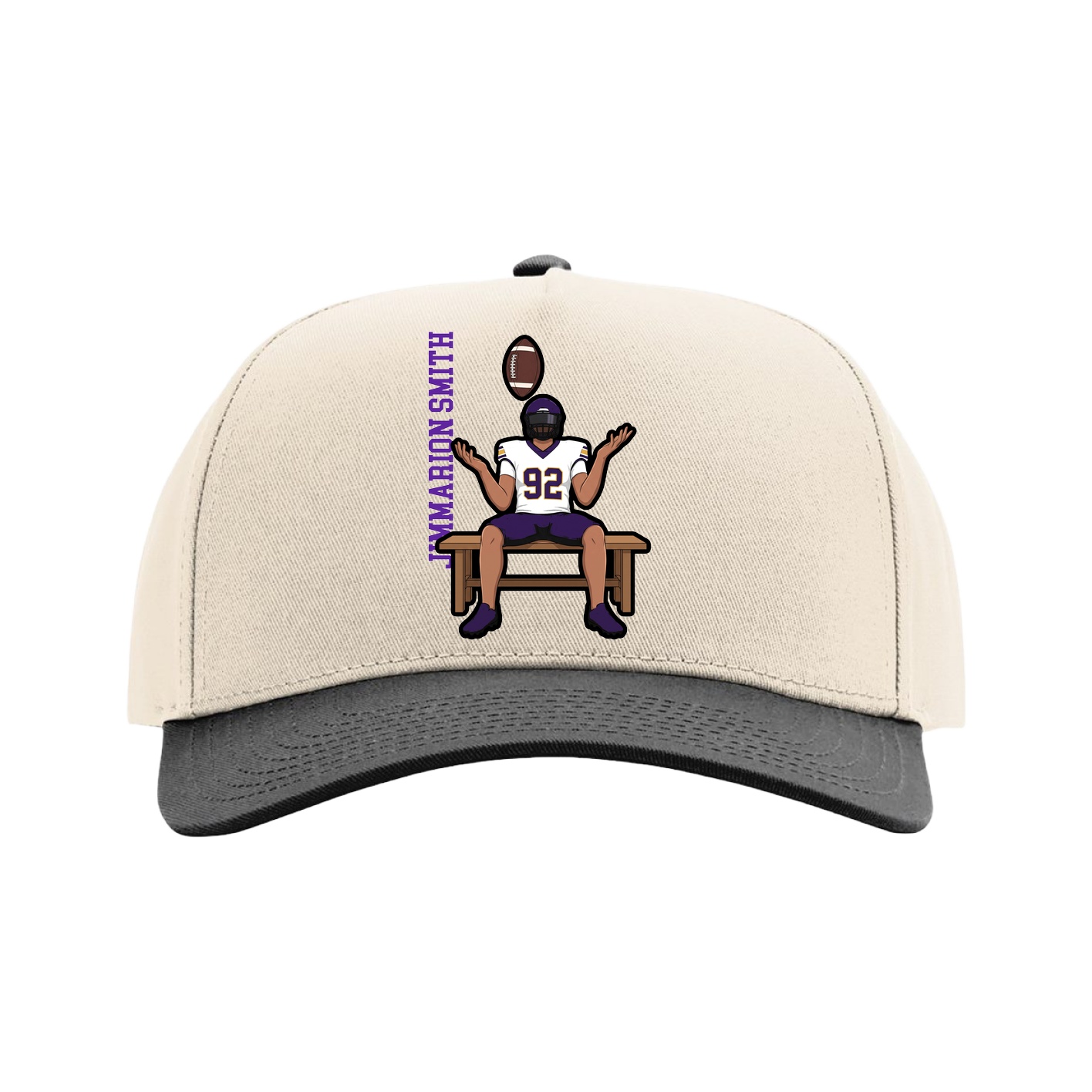 Full Fabric Five-Panel Champ Cap — Name Vertical in Cream/Black