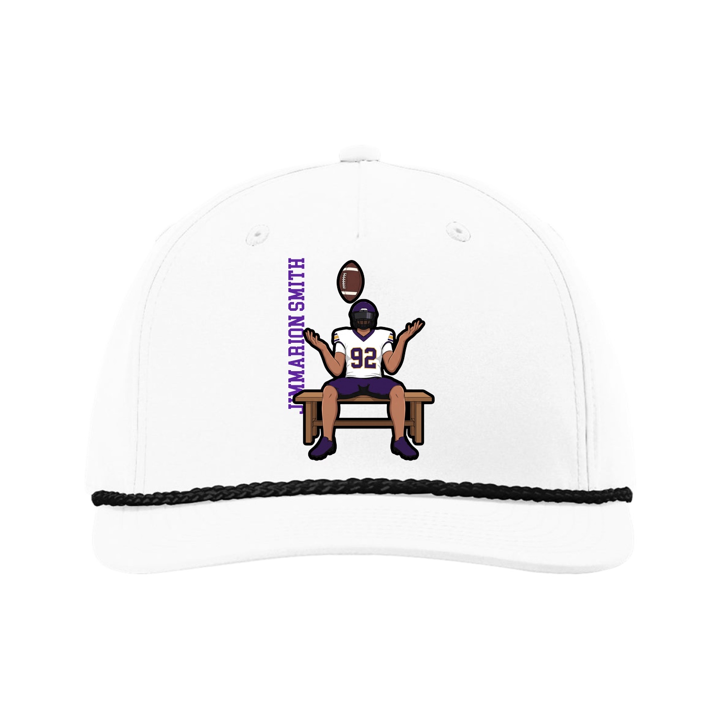 Five-Panel Classic Rope Cap — Name Vertical in White