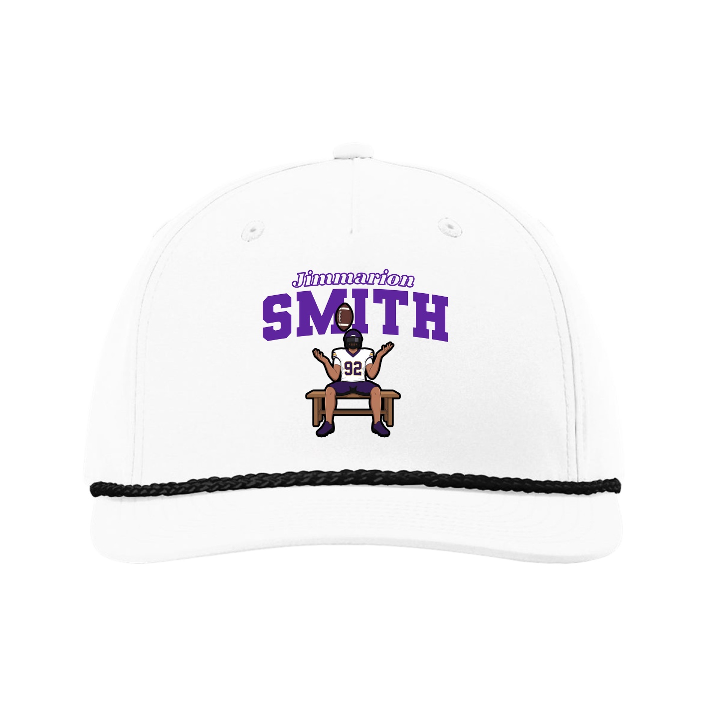 Five-Panel Classic Rope Cap — Name Arch in White
