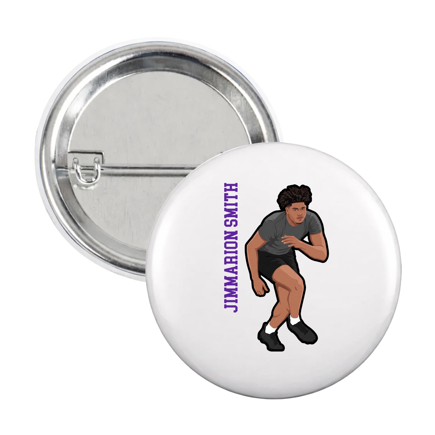Game Day Button — Name Vertical in White