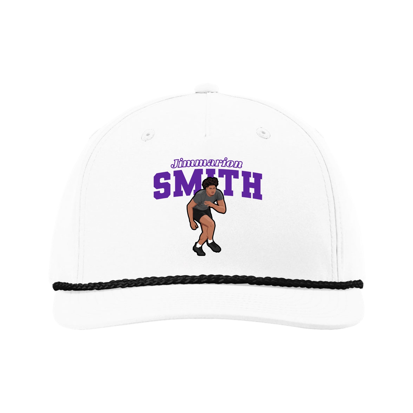 Five-Panel Classic Rope Cap — Name Arch in White