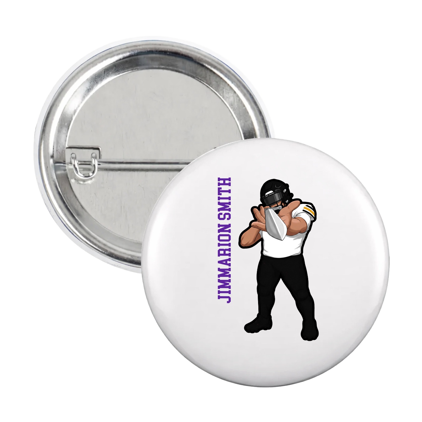 Game Day Button — Name Vertical in White