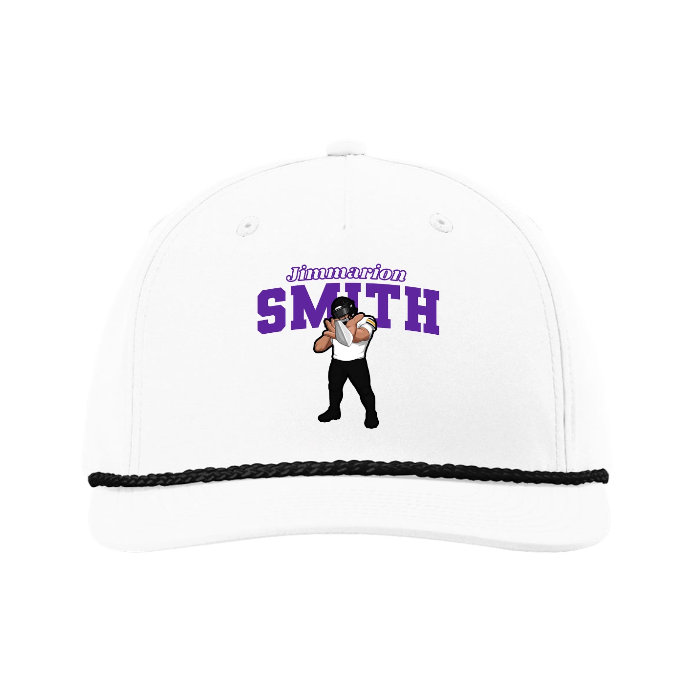 Five-Panel Classic Rope Cap — Name Arch in White