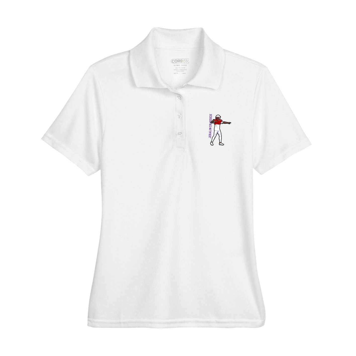 Womens Performance Polo — Name Vertical in White