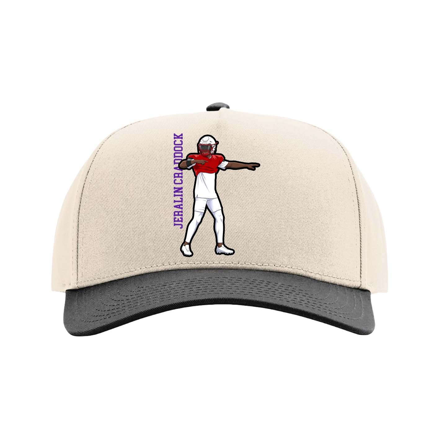 Full Fabric Five-Panel Champ Cap — Name Vertical in Cream/Black