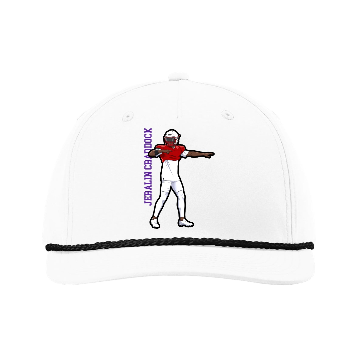 Five-Panel Classic Rope Cap — Name Vertical in White