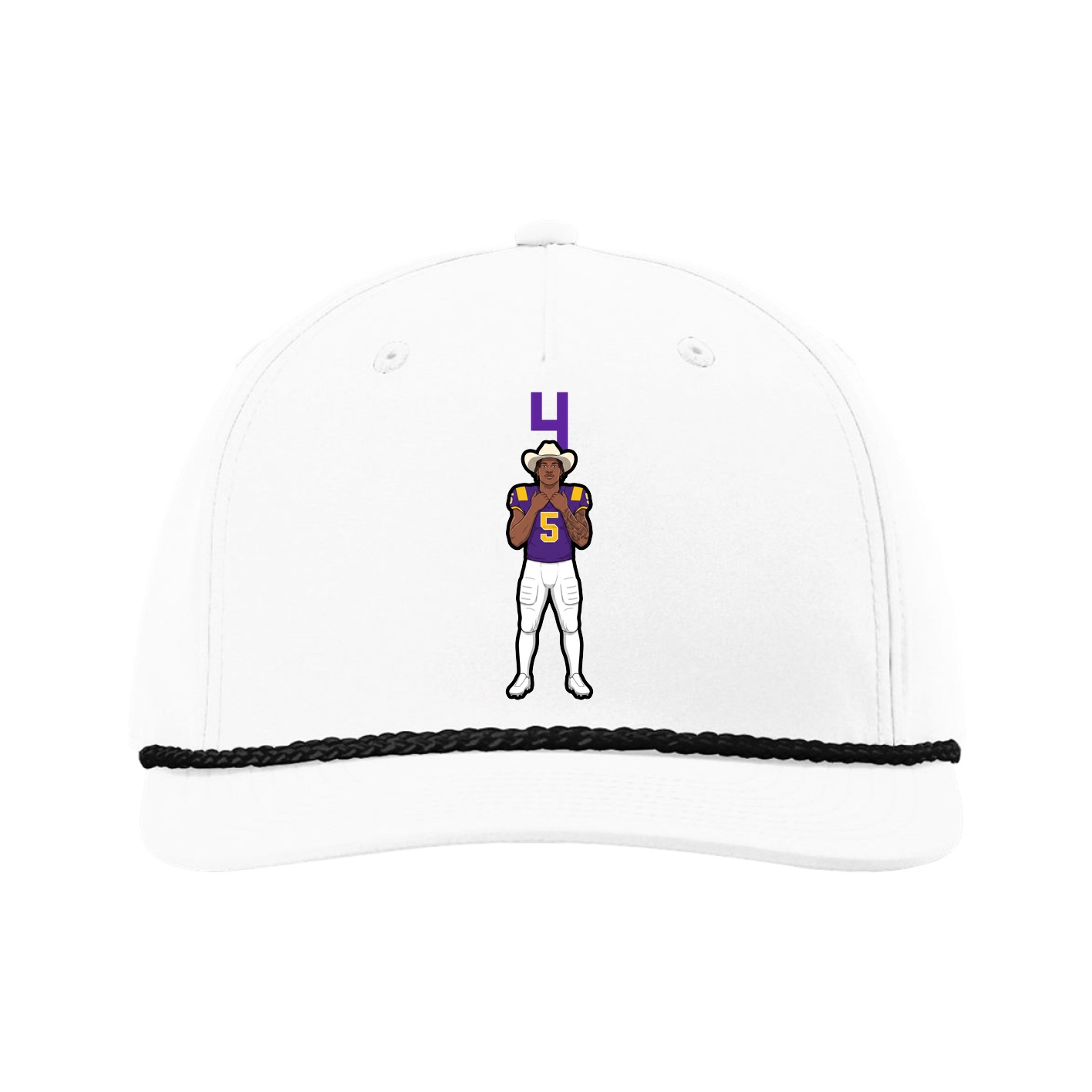 Five-Panel Classic Rope Cap — Number Top in White