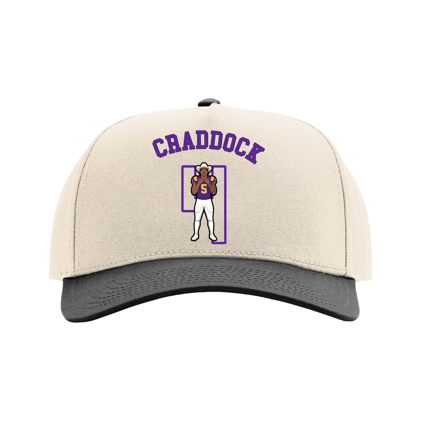 Full Fabric Five-Panel Champ Cap — Shirsey Arch in Cream/Black