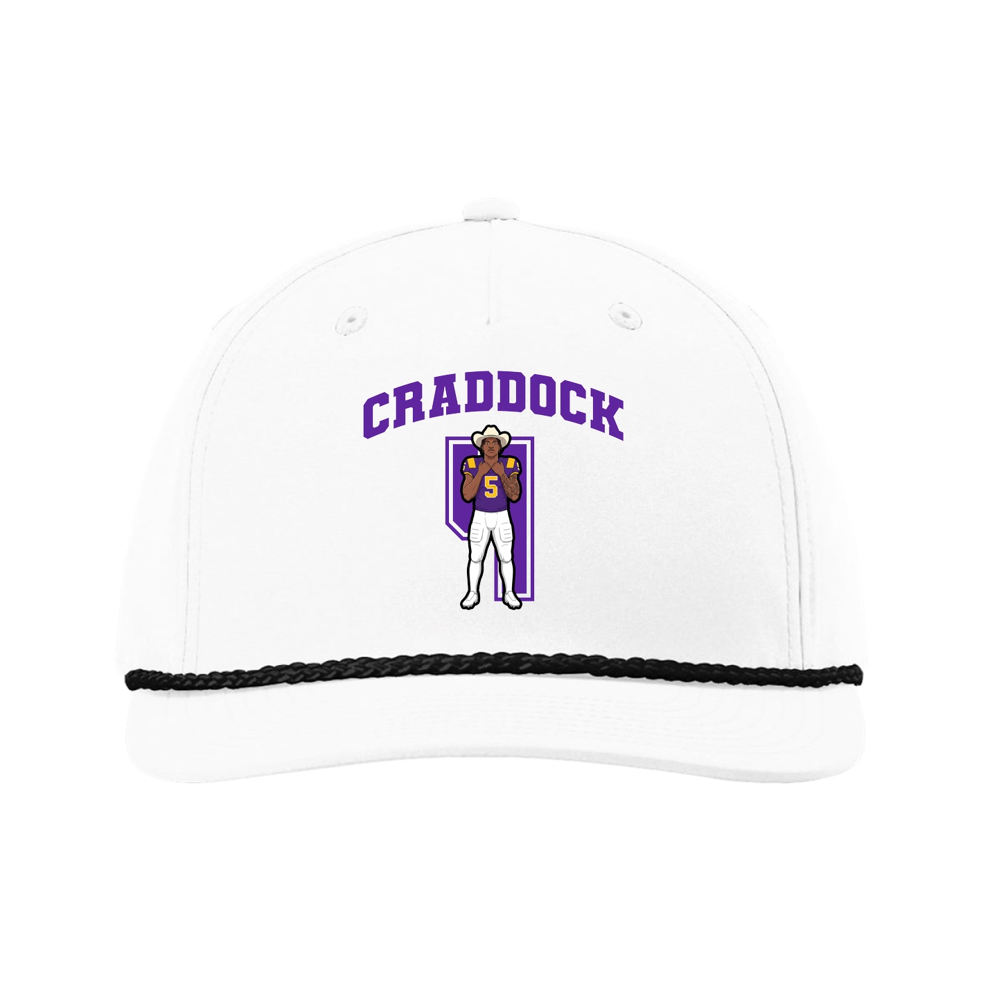 Five-Panel Classic Rope Cap — Number in White