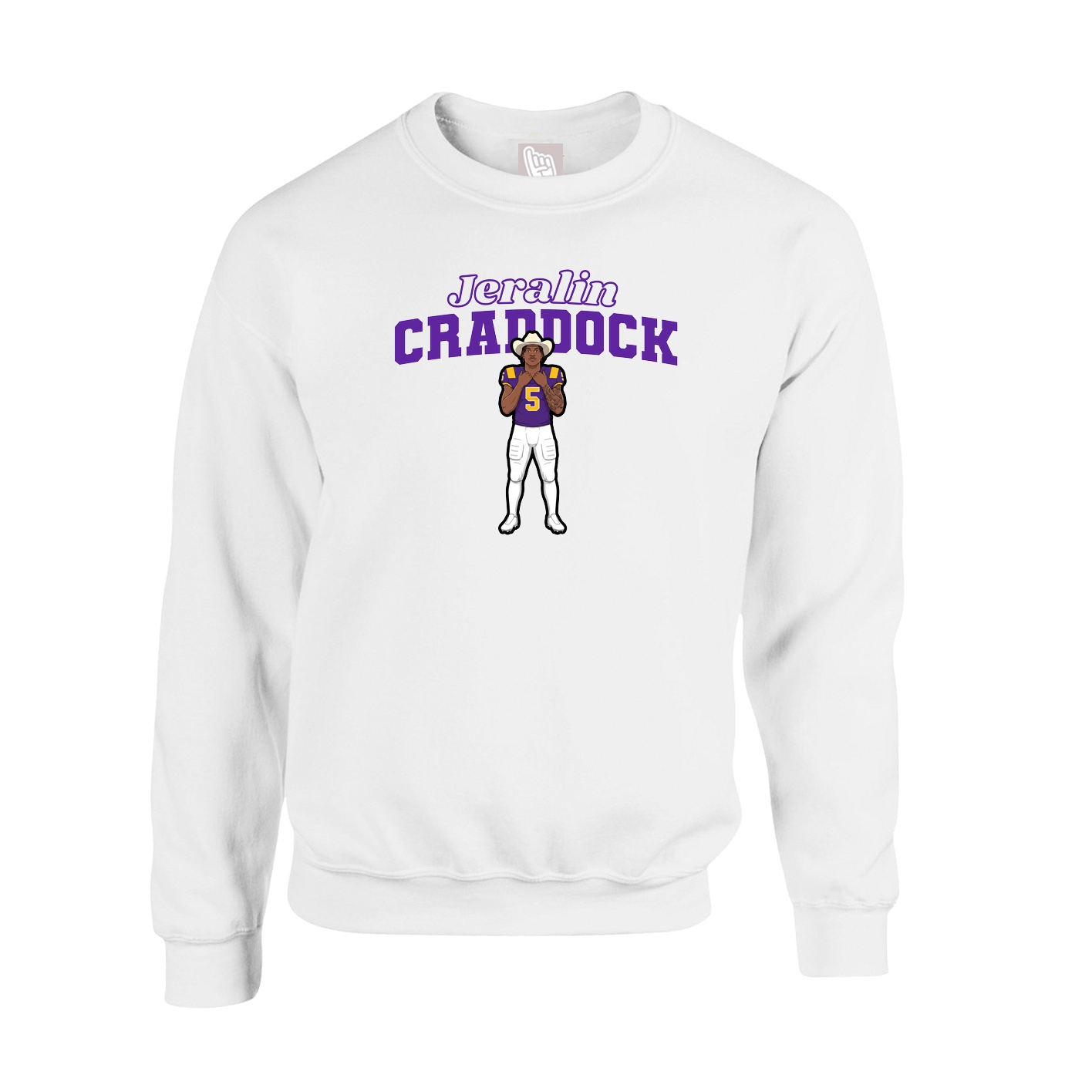 Fleece Crew — Name Arch in White