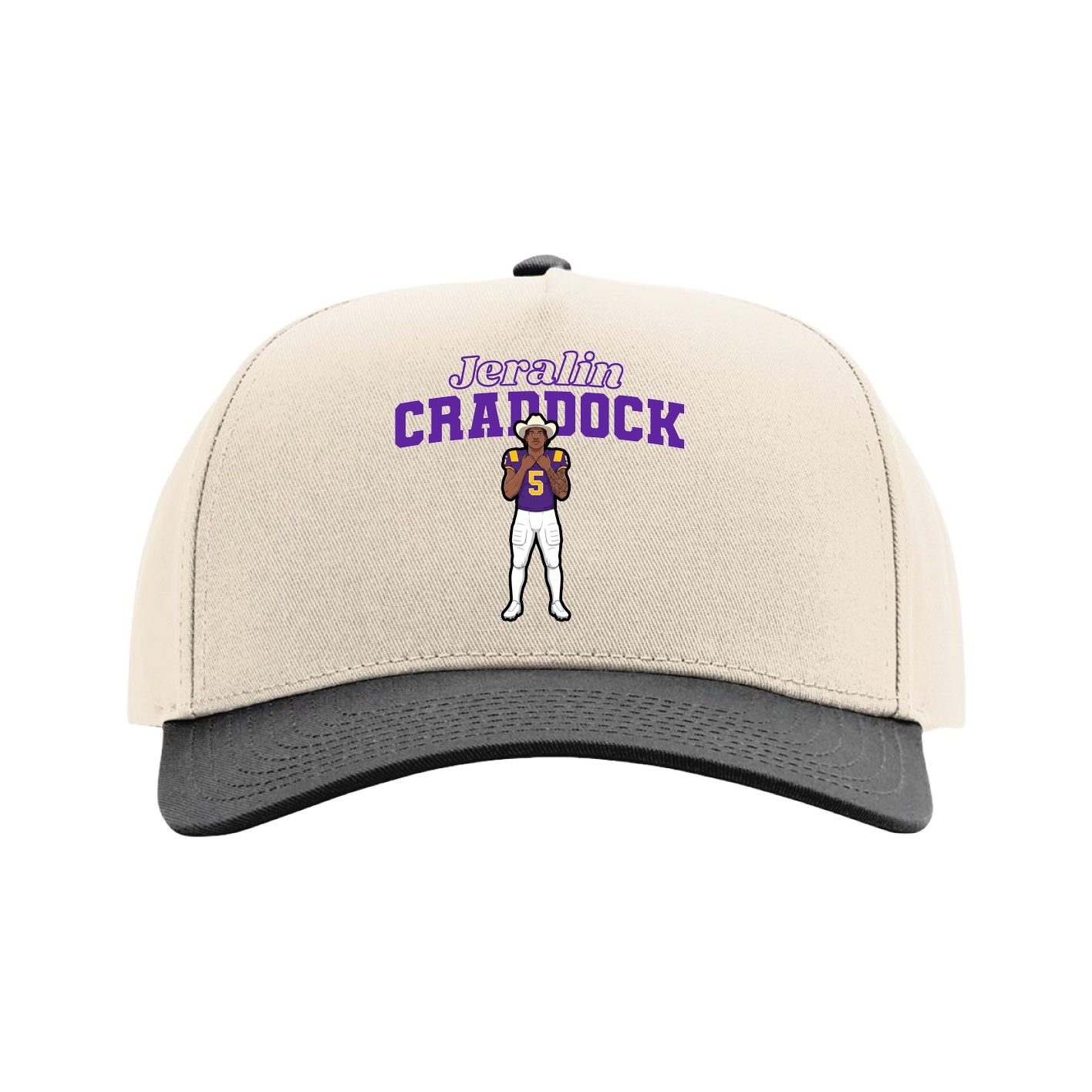 Full Fabric Five-Panel Champ Cap — Name Arch in Cream/Black