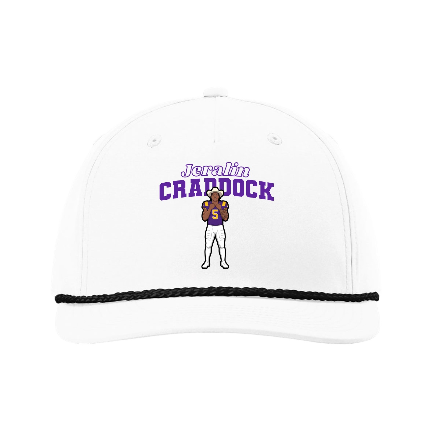 Five-Panel Classic Rope Cap — Name Arch in White
