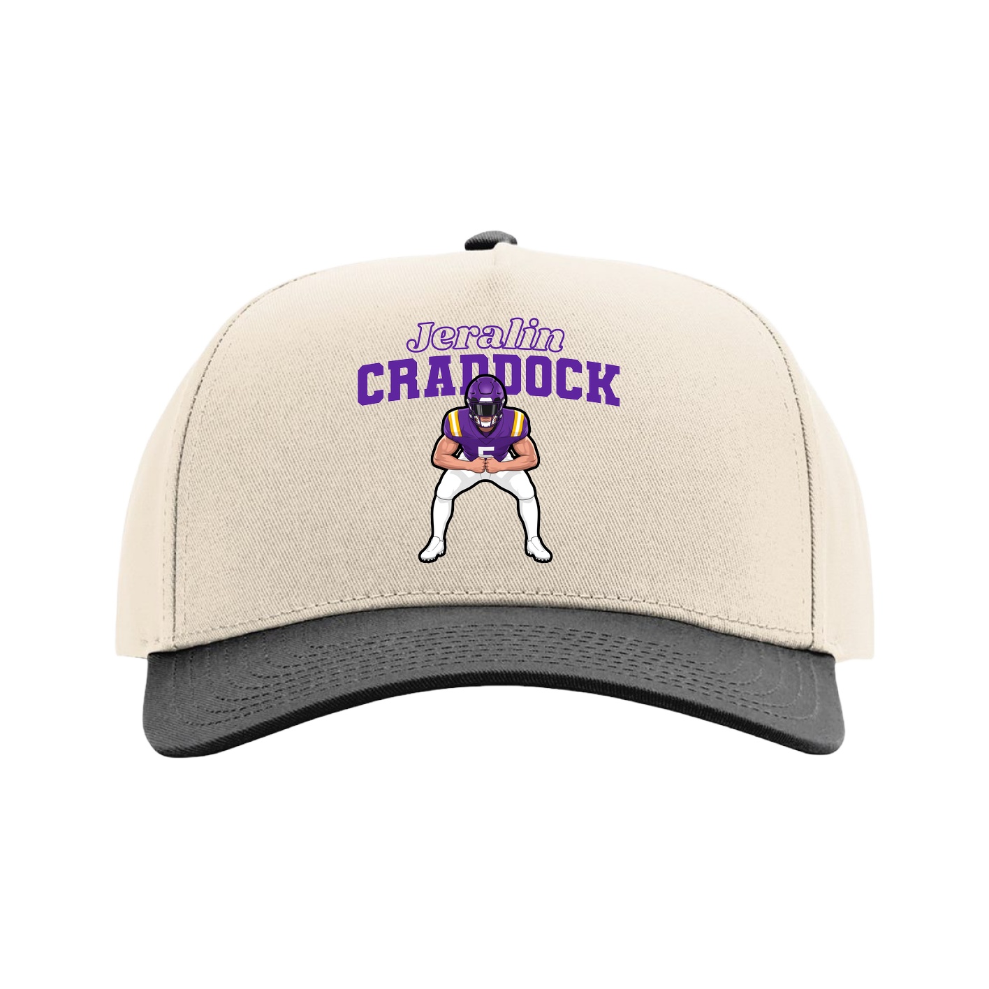 Full Fabric Five-Panel Champ Cap — Name Arch in Cream/Black
