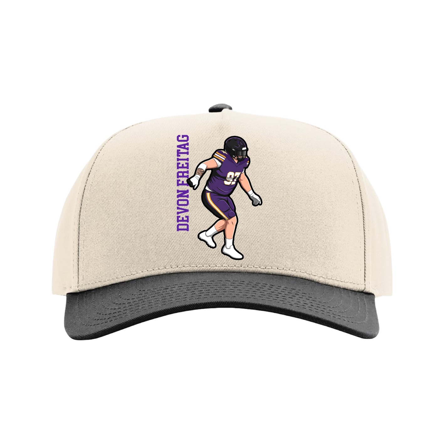 Full Fabric Five-Panel Champ Cap — Name Vertical in Cream/Black