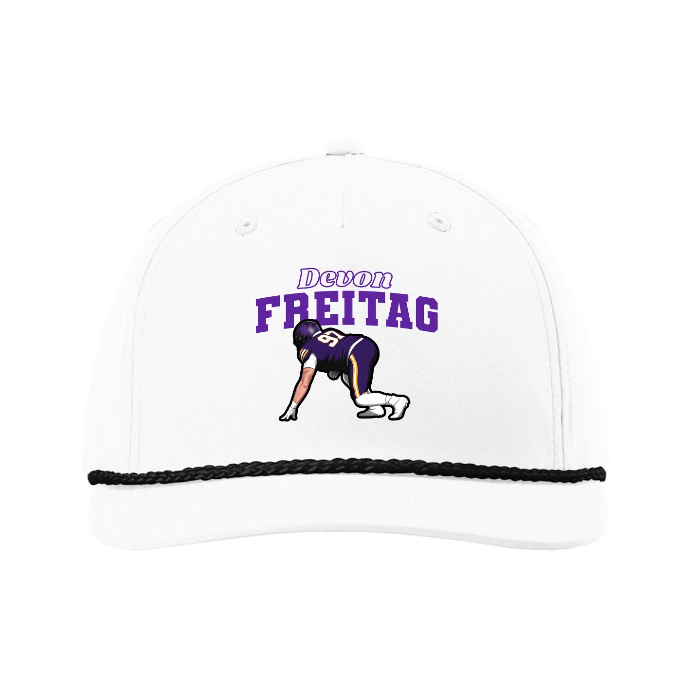 Five-Panel Classic Rope Cap — Name Arch in White