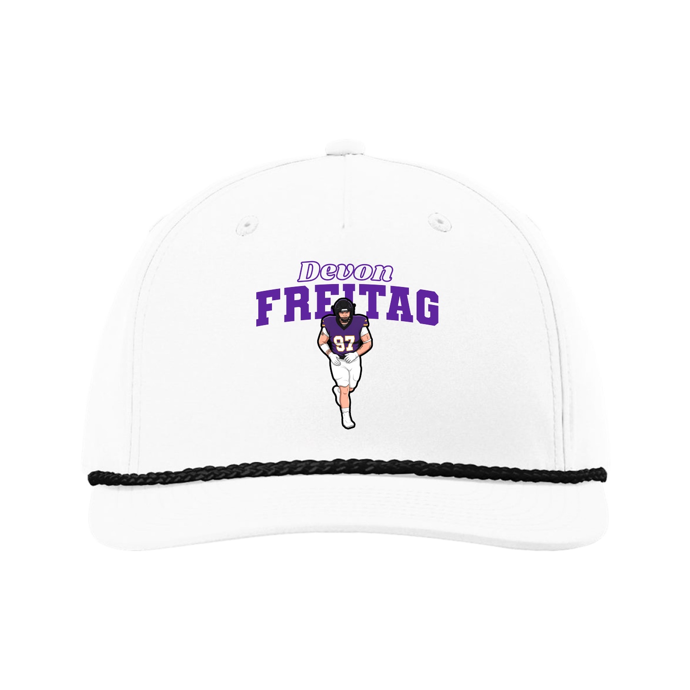 Five-Panel Classic Rope Cap — Name Arch in White