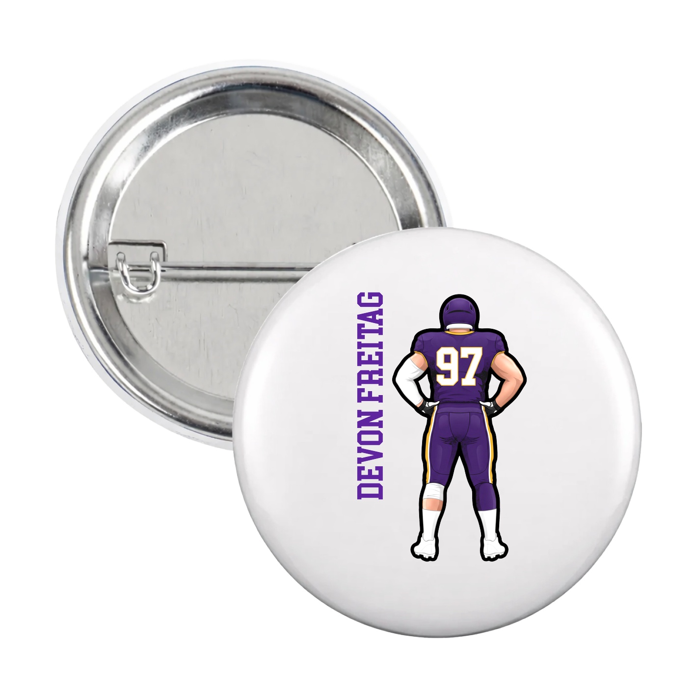 Game Day Button — Name Vertical in White