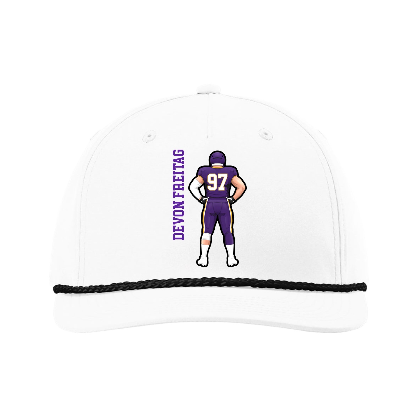 Five-Panel Classic Rope Cap — Name Vertical in White