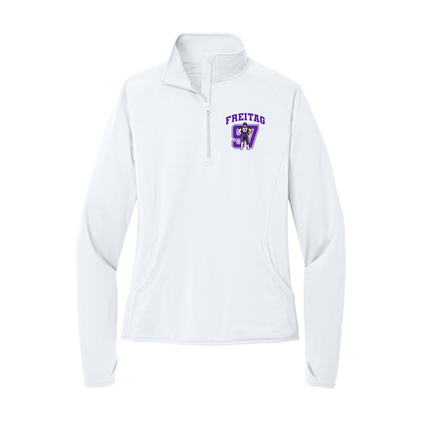 Women's Q-Zip Pullover — Number in White