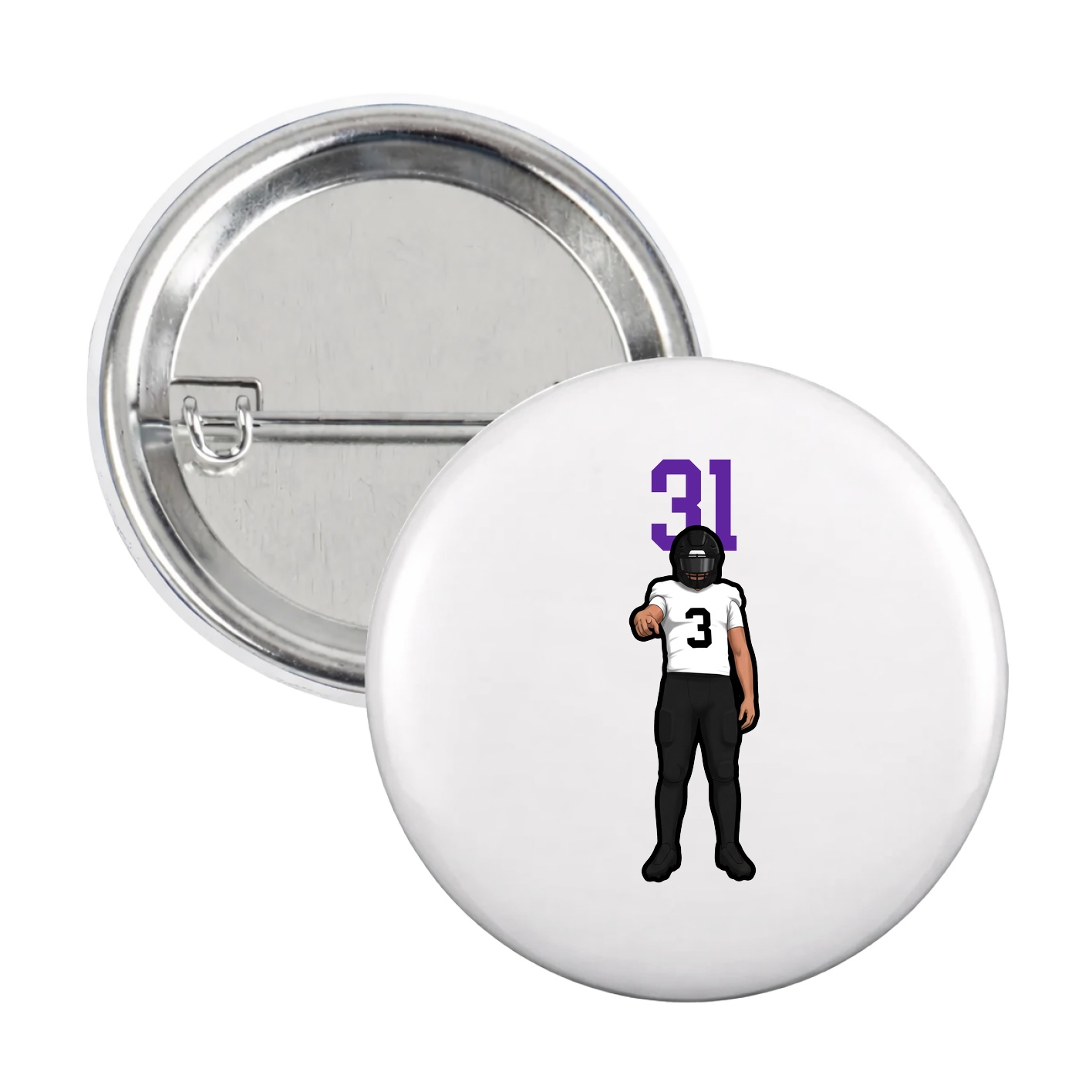 Game Day Button — Number Top in White