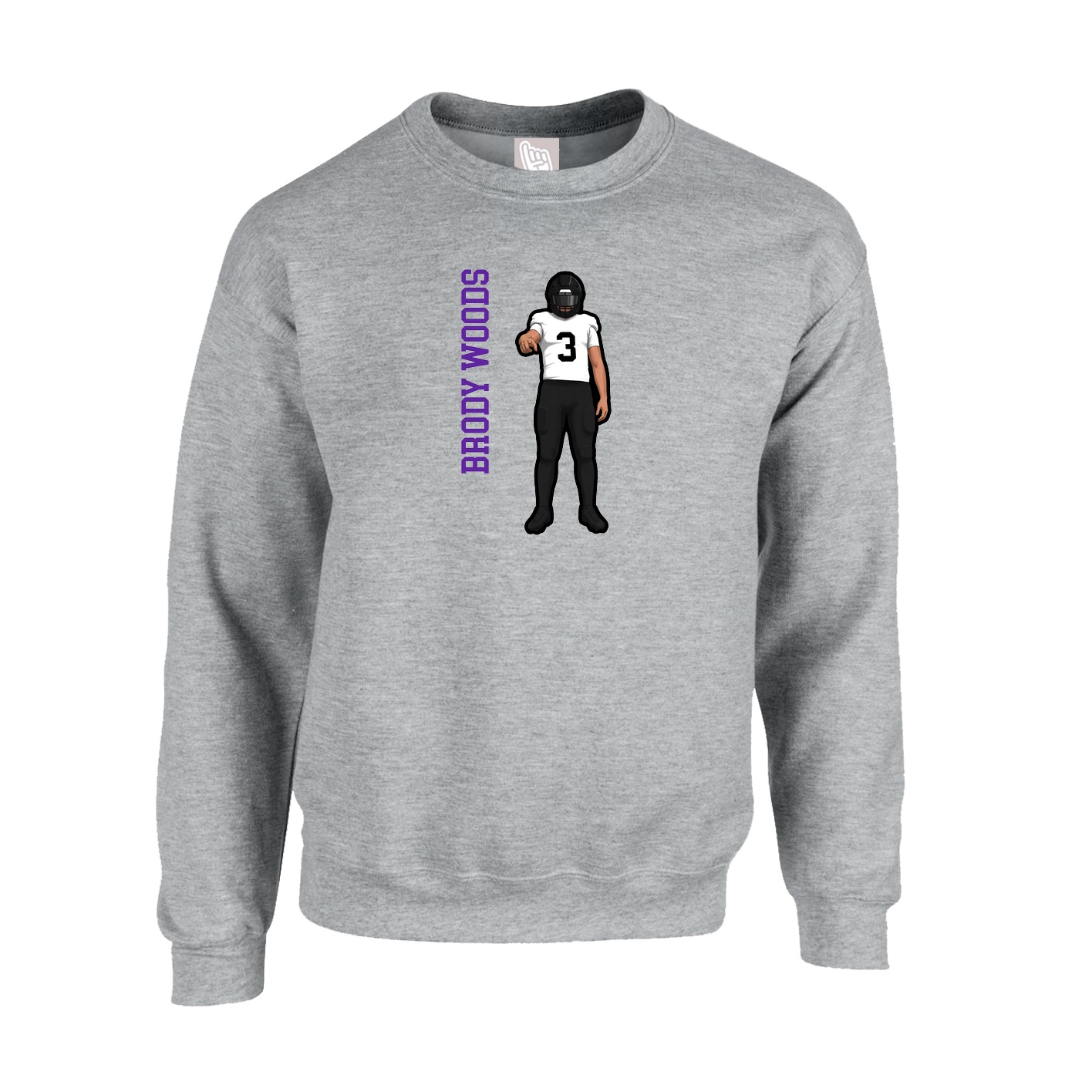 Fleece Crew — Name Vertical in Grey