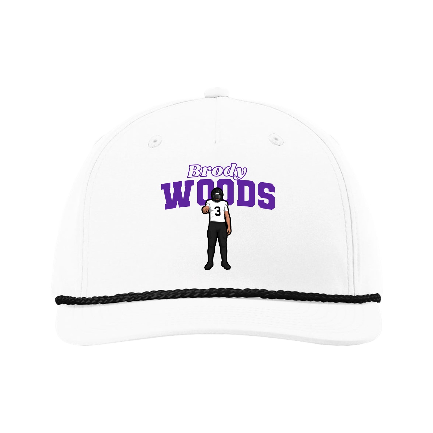 Five-Panel Classic Rope Cap — Name Arch in White