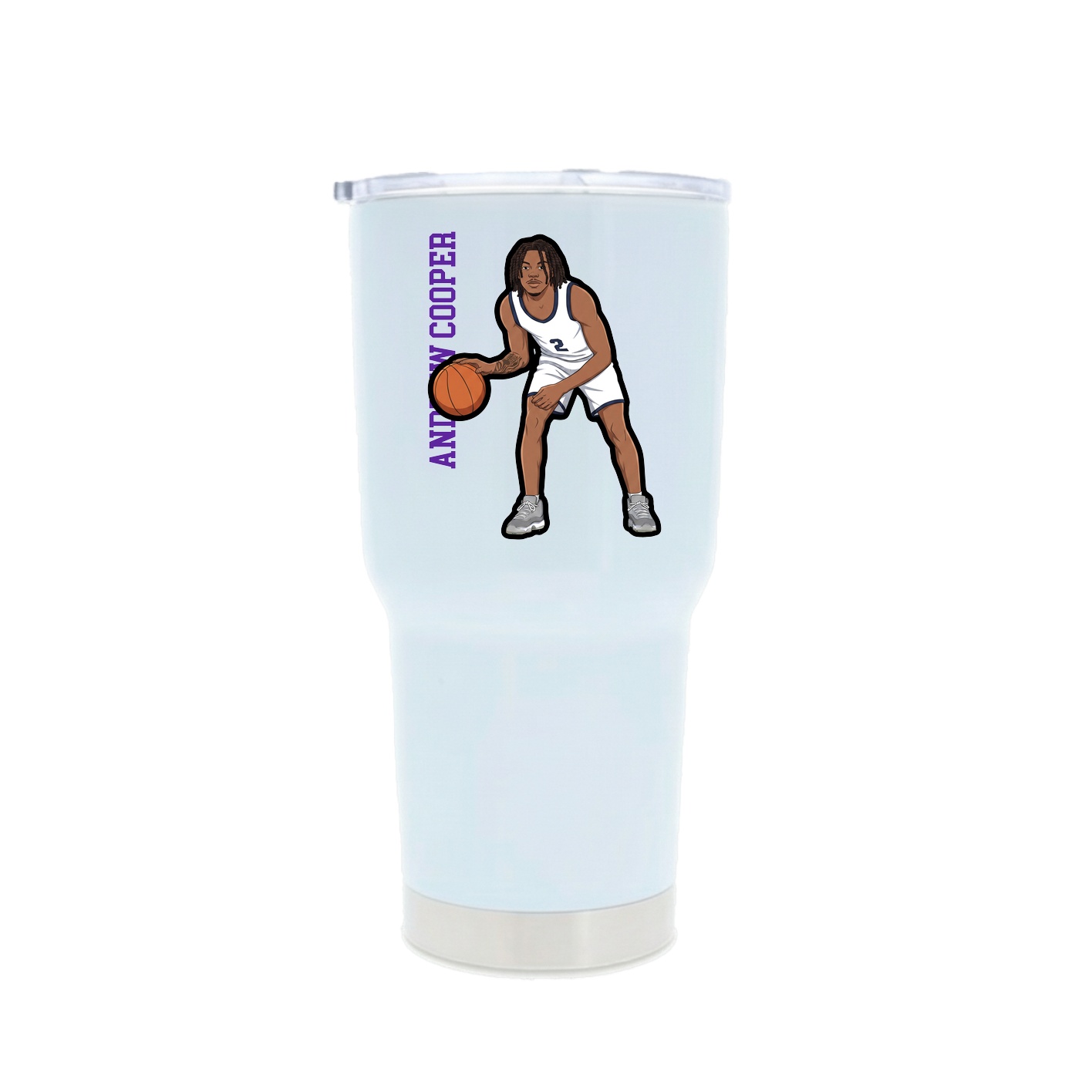 30oz Stainless Steel Tumbler — Name Vertical in White