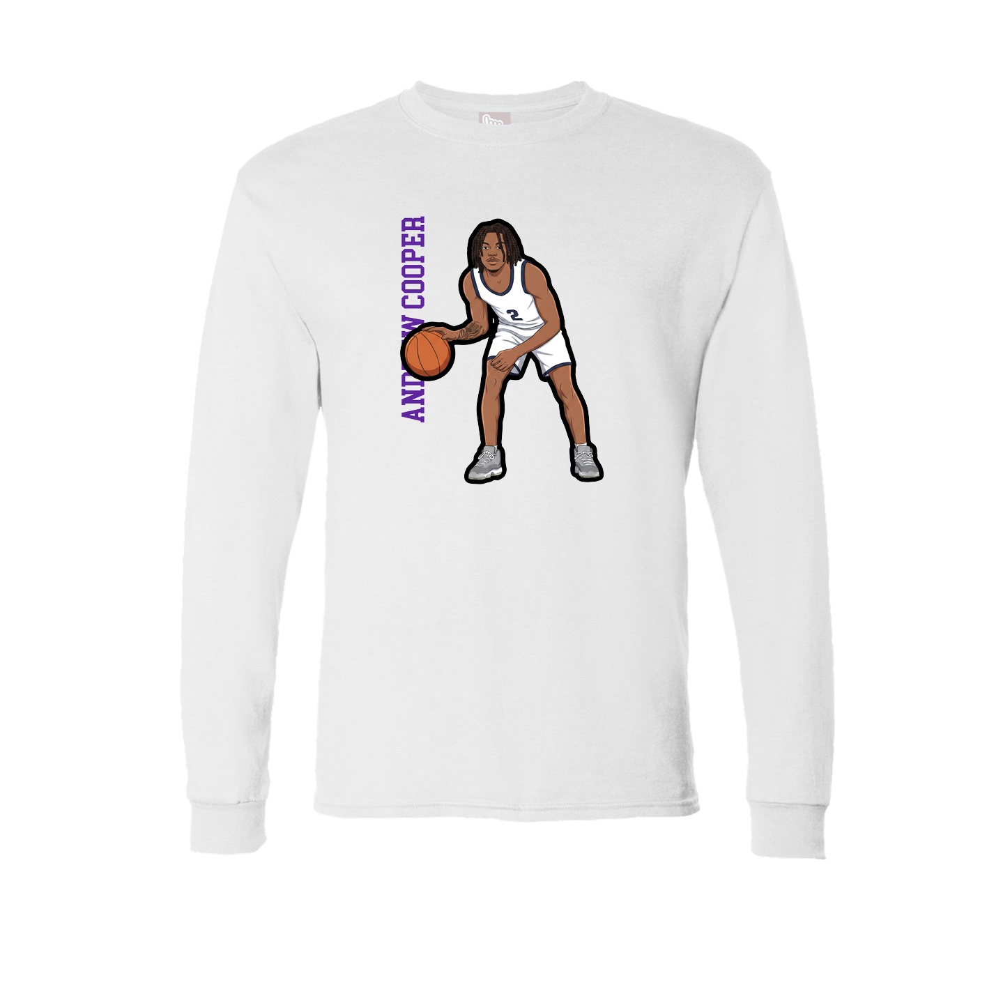 Long Sleeve Tee — Name Vertical in White