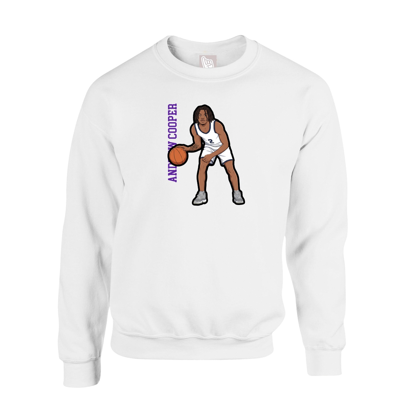 Fleece Crew — Name Vertical in White