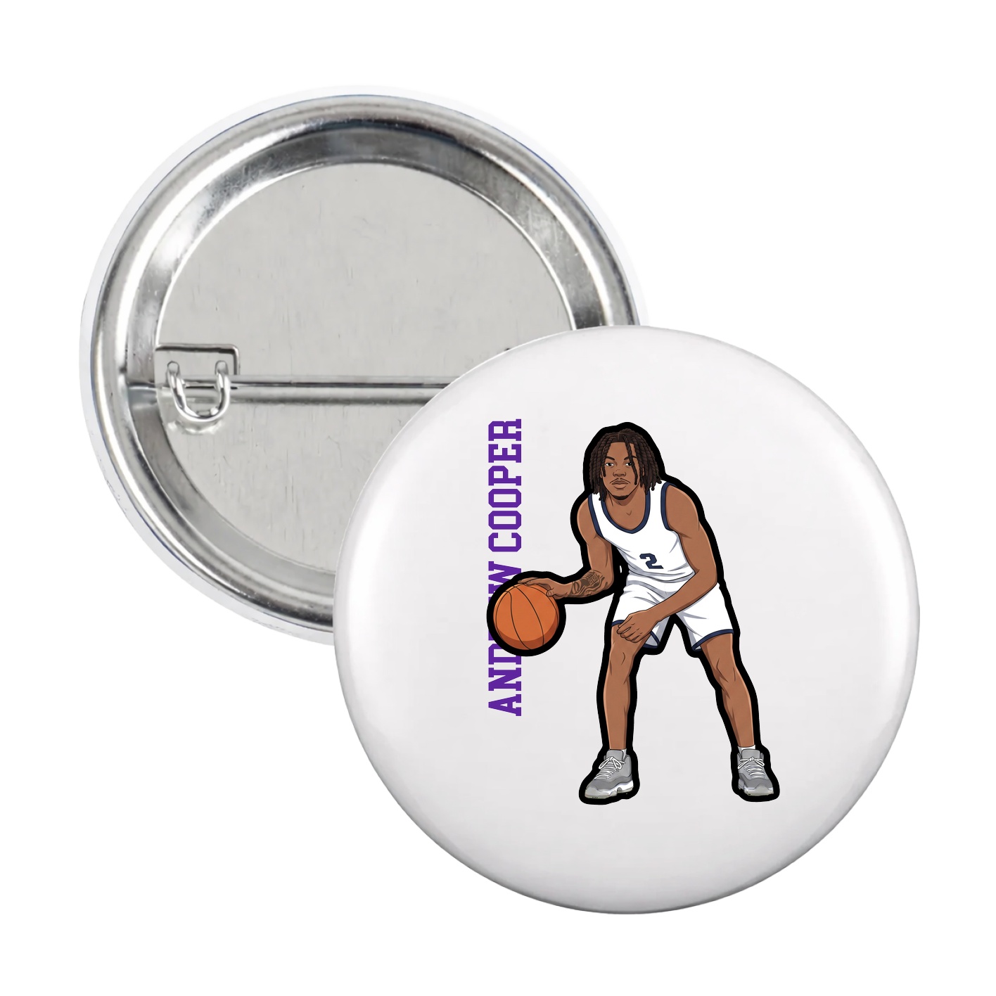 Game Day Button — Name Vertical in White