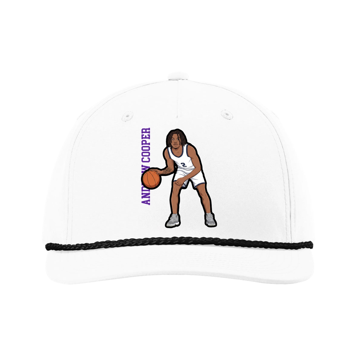 Five-Panel Classic Rope Cap — Name Vertical in White