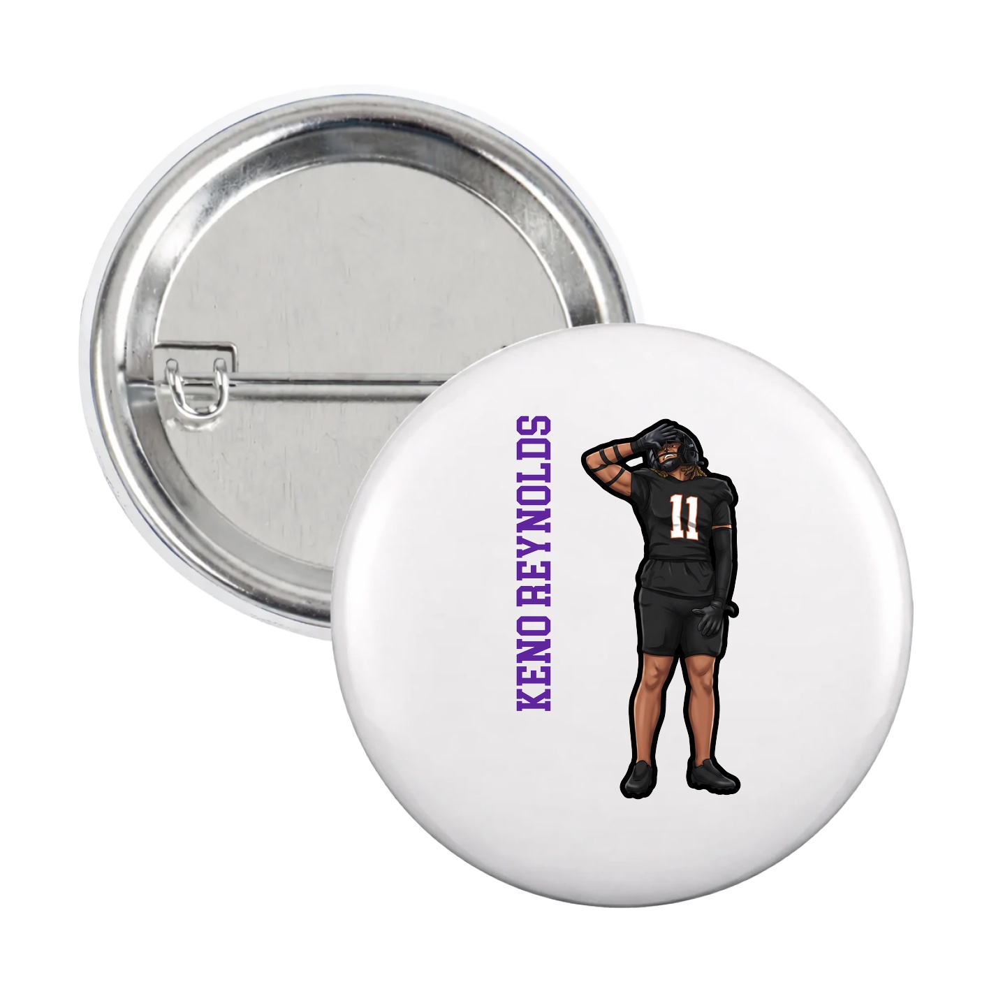 Game Day Button — Name Vertical in White