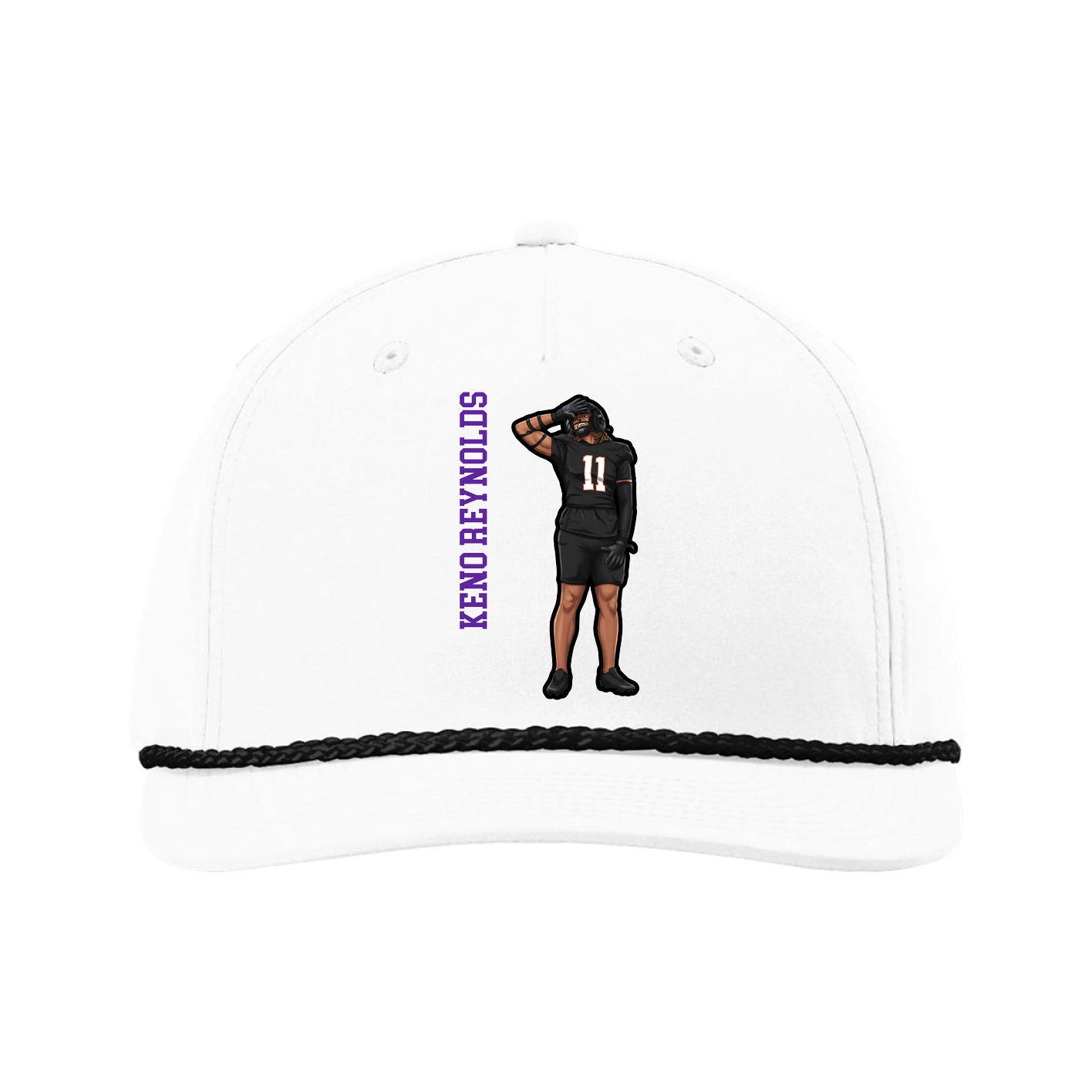 Five-Panel Classic Rope Cap — Name Vertical in White