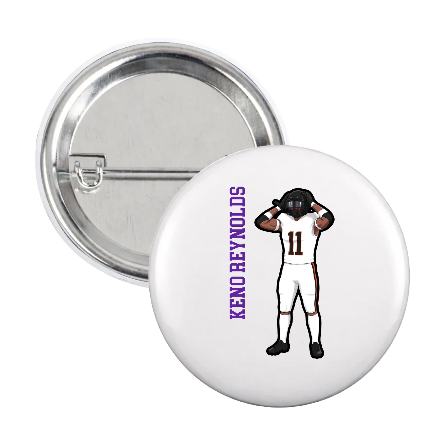 Game Day Button — Name Vertical in White