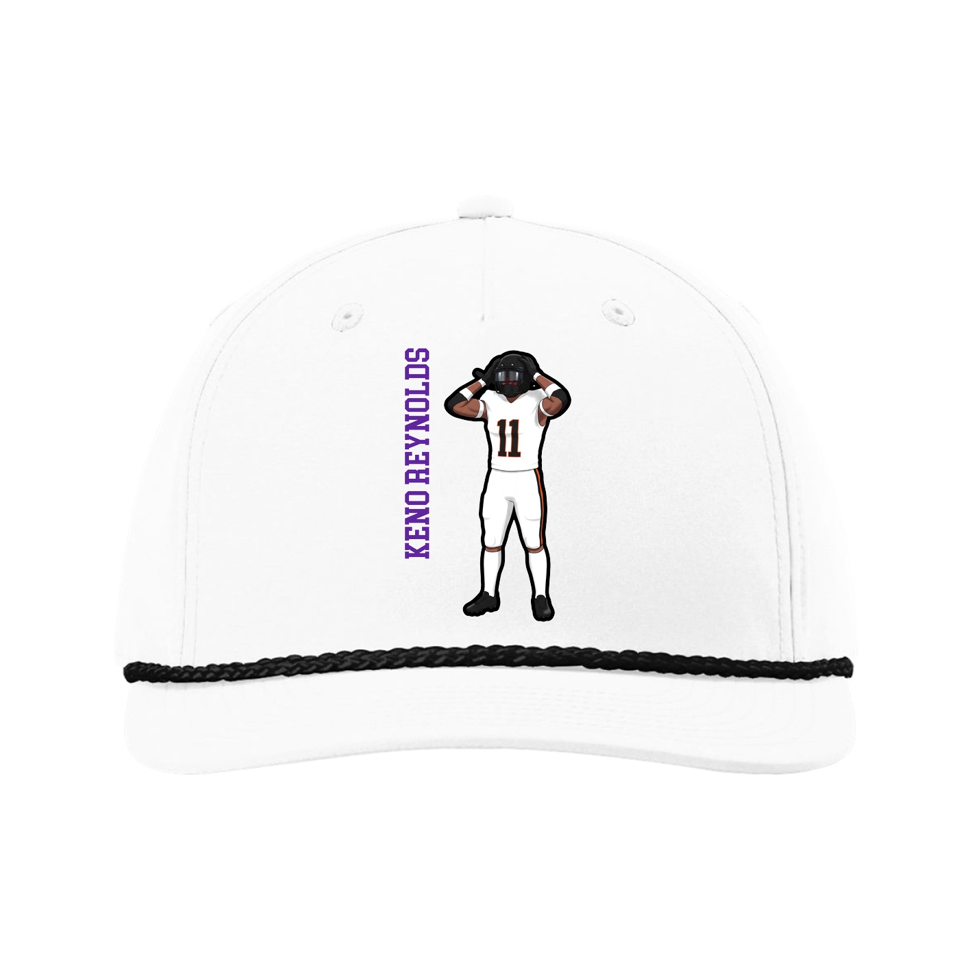Five-Panel Classic Rope Cap — Name Vertical in White