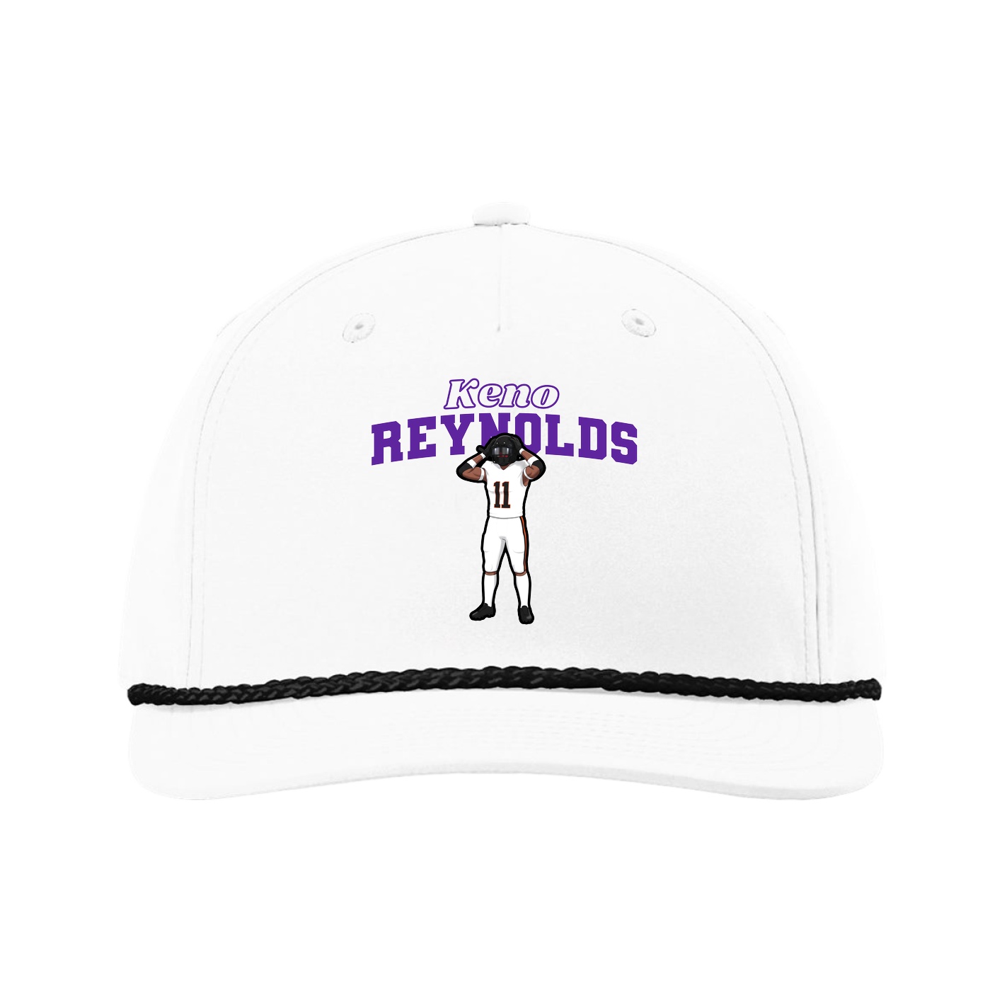 Five-Panel Classic Rope Cap — Name Arch in White